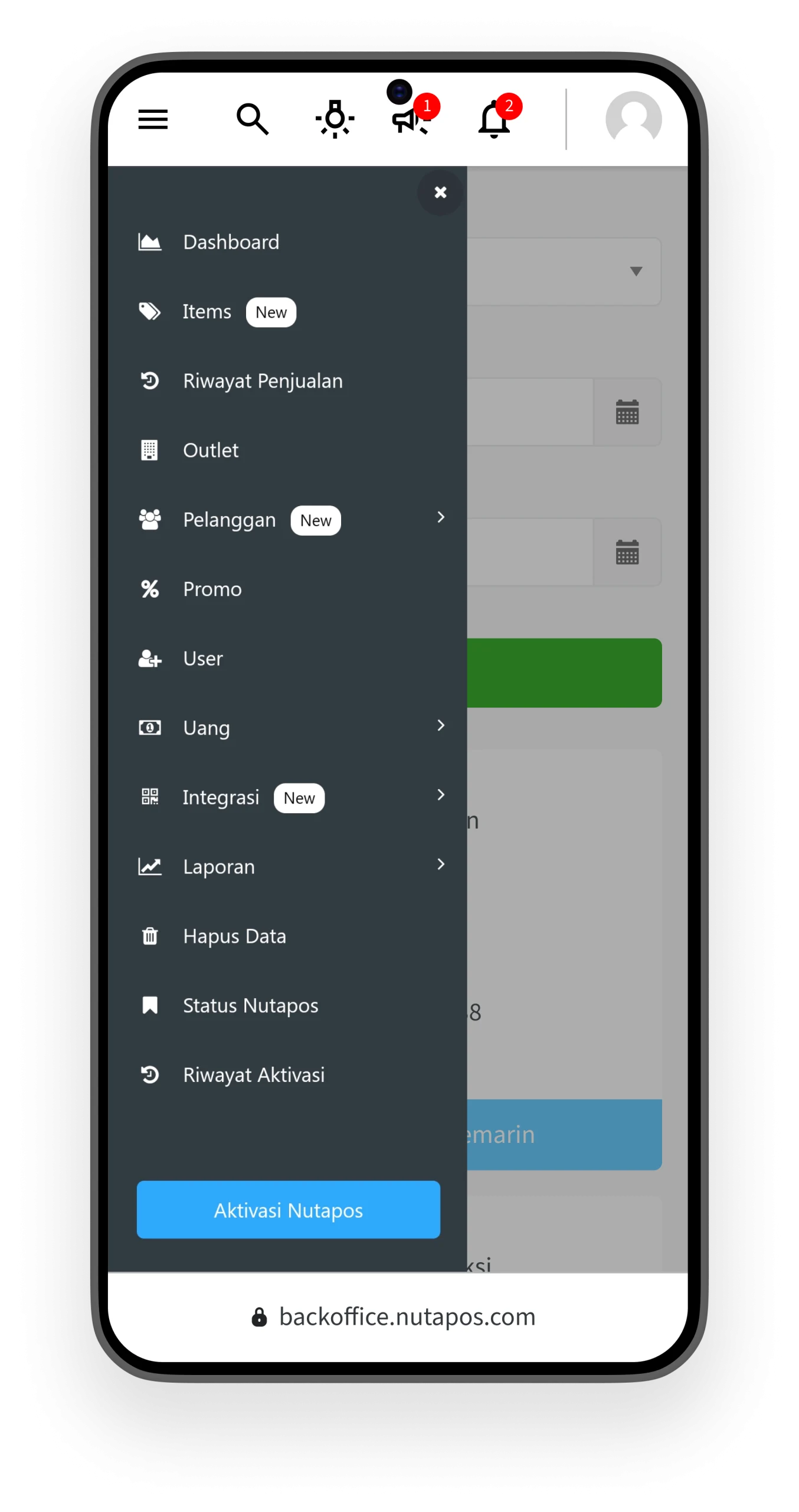 Akses laporan lengkap penjualan dan stok via backoffice Nutapos Android