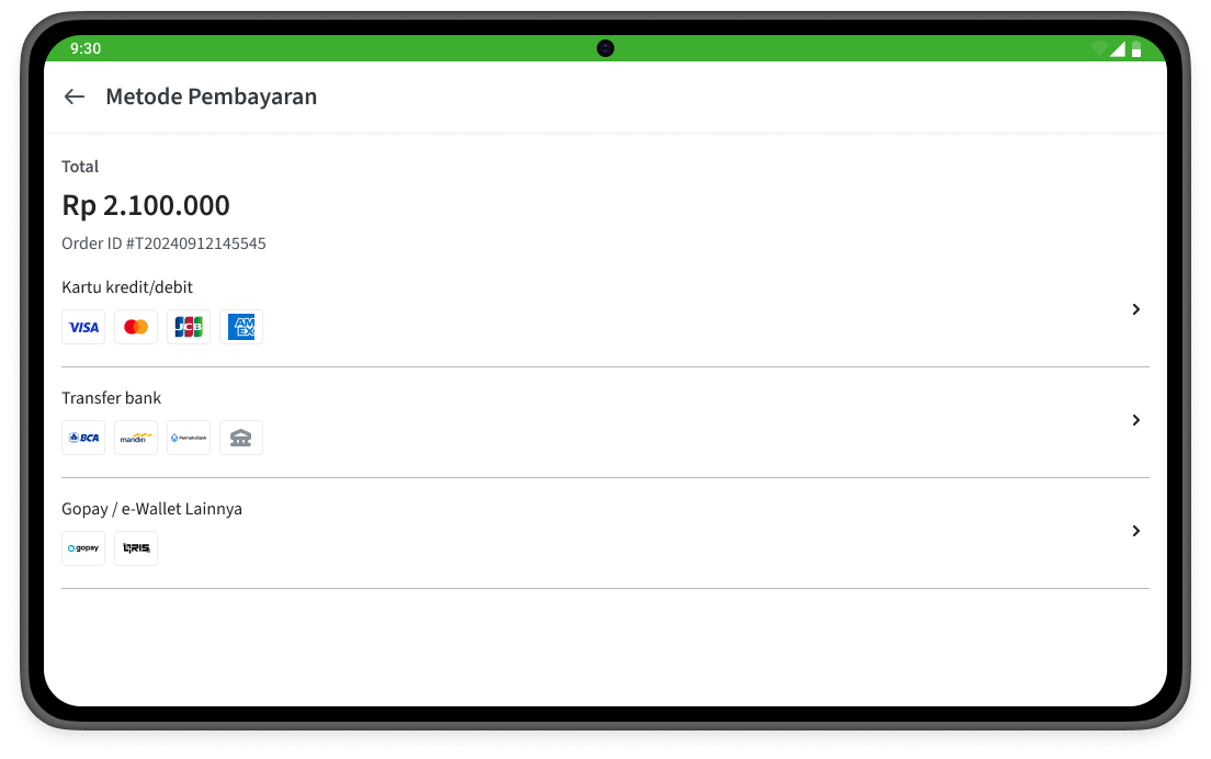 Selesaikan pembayaran dengan memilih metode pembayaran
