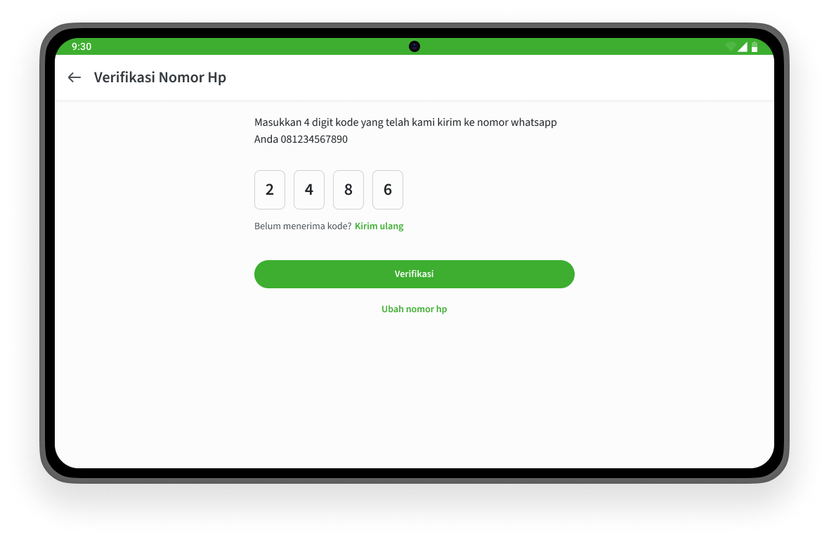 Aktifkan akun Nutapos dengan ketik kode verifikasi dari WhatsApp