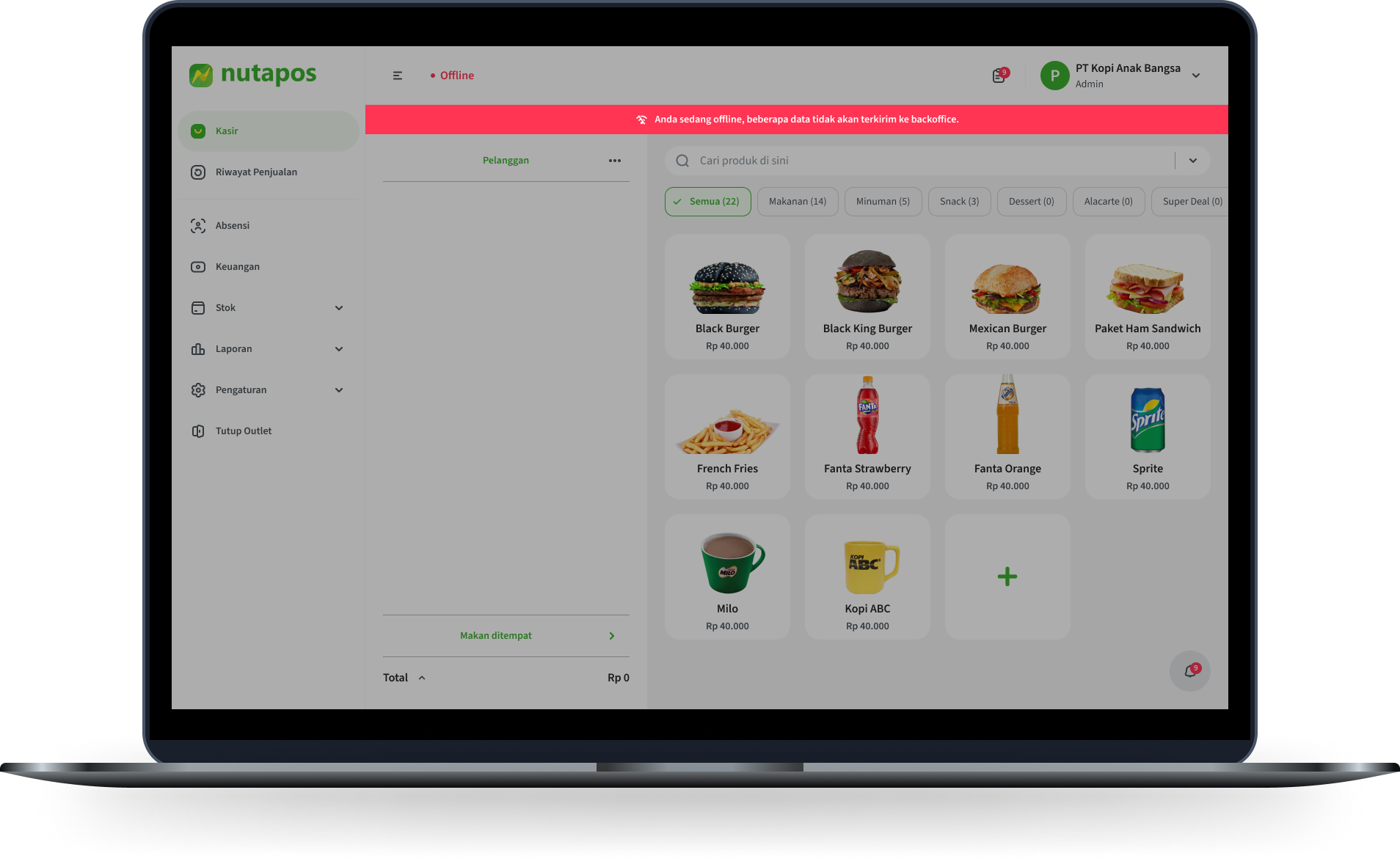 Tampilan fitur transaksi di aplikasi kasir ketika online dan offline