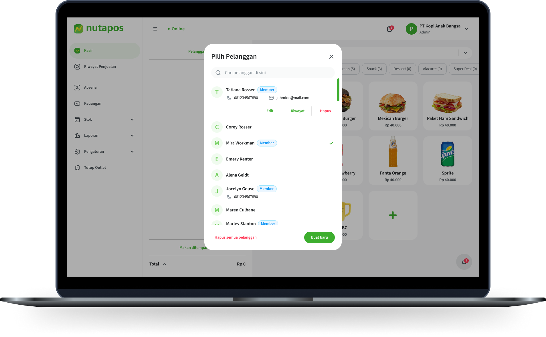 Fitur manajemen pelanggan di aplikasi kasir Nutapos