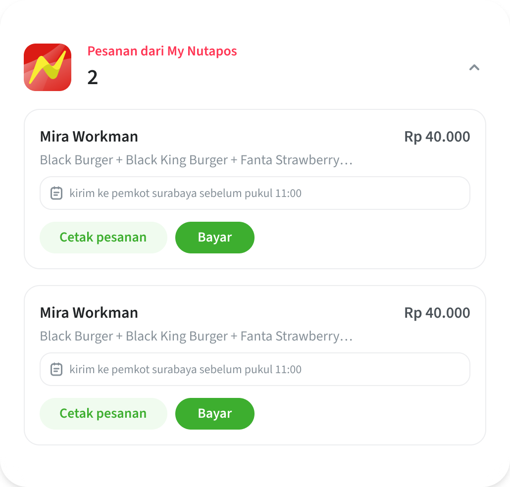 Tampilan notifikasi pesanan masuk dari My nutapos di aplikasi kasir