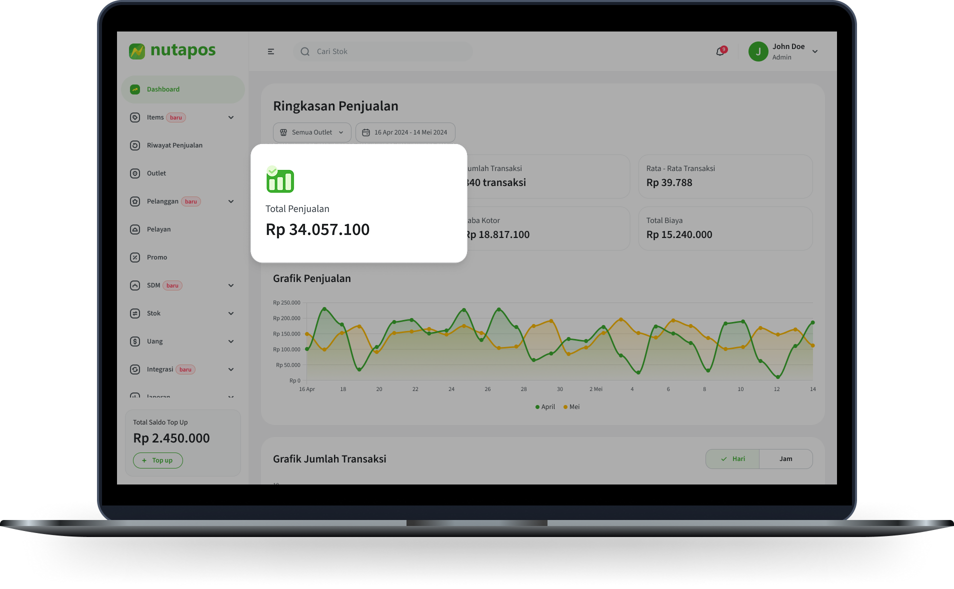 Tampilan backoffice Nutapos di laptop dan hp untuk bantu usaha kuliner lebih efisien